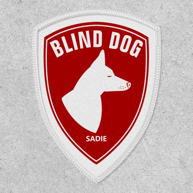Blind Dog With Pricked Ears Red And White & Name Patch (Front)