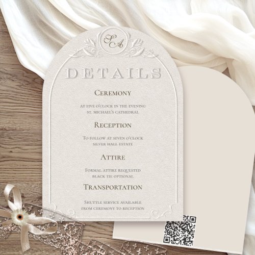 Blind Embossed Wedding Details QR Code Card