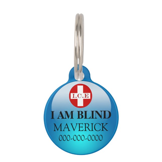 Blind pet awareness DIY blue ID Tag (Front)