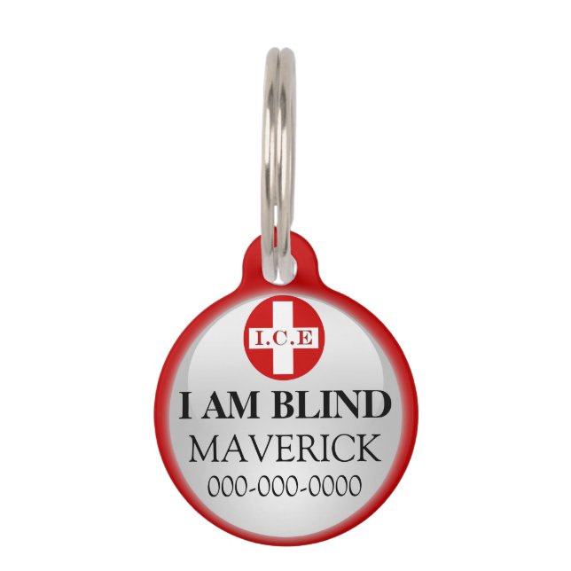 Blind pet emergency contact DIY Pet ID Tag (Front)