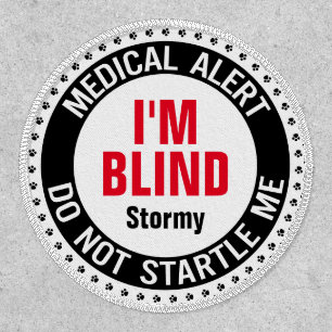 Blind Pet Medical Alert Custom Name Black Red Patch