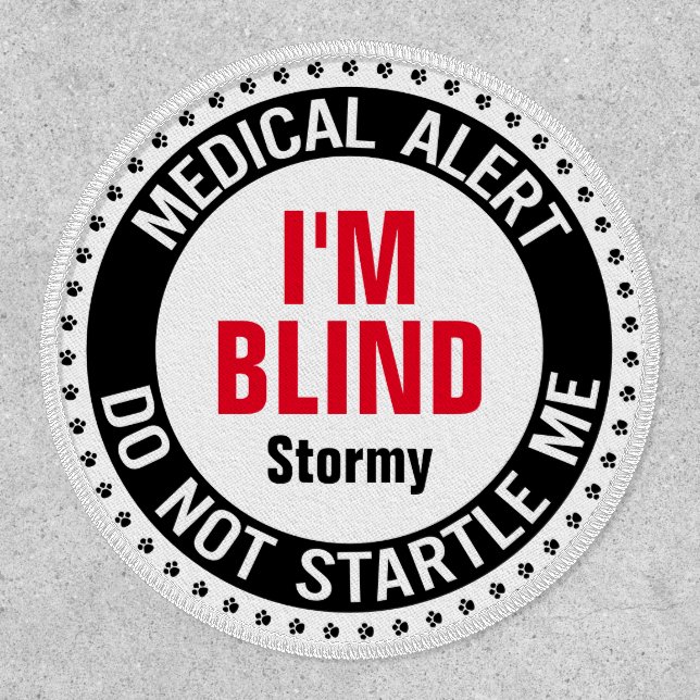 Blind Pet Medical Alert Custom Name Black Red Patch (Front)