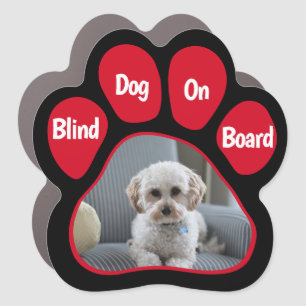 BLIND Pet on Board Red White Paw Print Photo Car Magnet