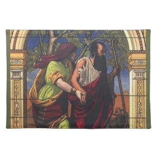 Blind Tobit and Wife Anna, Vintage Religion Cloth Placemat