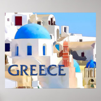 Blinding White Buildings in Greece Poster