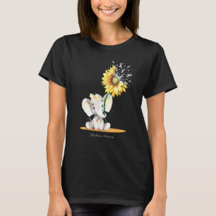 Blindness Awareness Cute Elephant Sunflower White T-Shirt