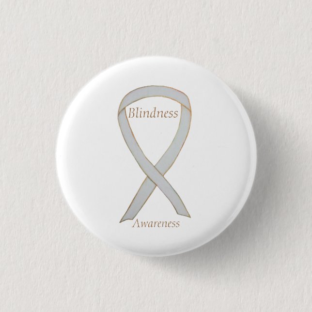 Blindness Awareness White Ribbon Custom Art Pin (Front)