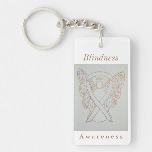 Blindness Awareness White Ribbon Keychain (Front)