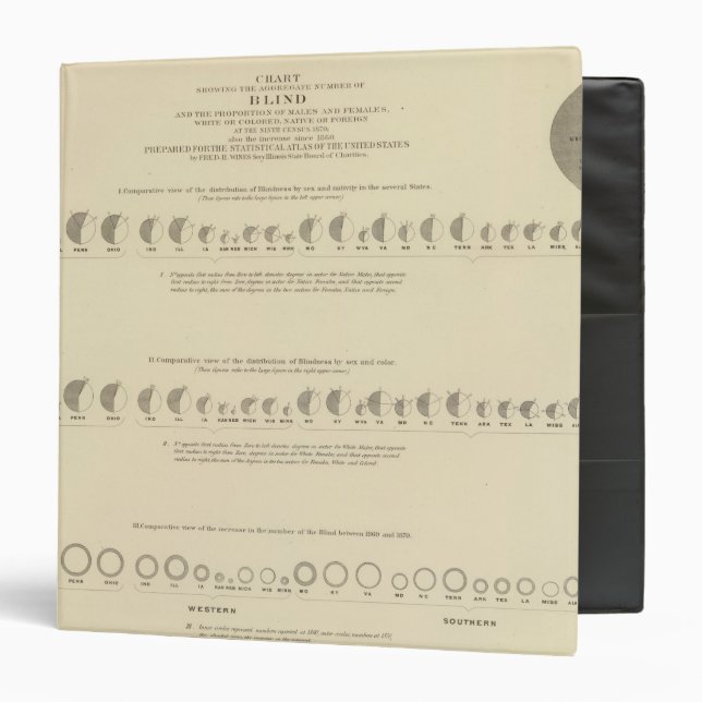 Blindness, Statistical US Lithograph 1870 3 Ring Binder (Front/Inside)