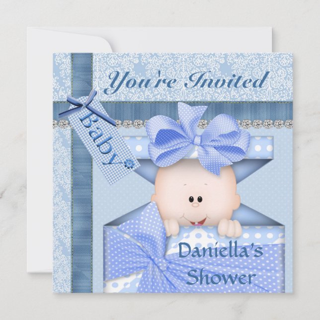Bling & ADORABLE Baby Shower Invitation BOY (Front)