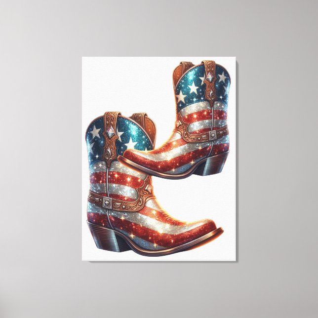 Bling American Flag Cowboy Boots Canvas Print (Front)