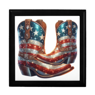 Bling American Flag Cowboy Boots Gift Box