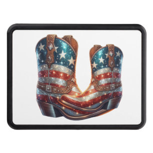 Bling American Flag Cowboy Boots Hitch Cover