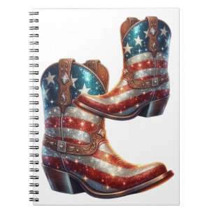 Bling American Flag Cowboy Boots Notebook