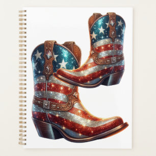 Bling American Flag Cowboy Boots Planner