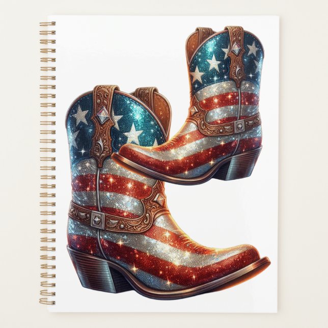 Bling American Flag Cowboy Boots Planner (Front)