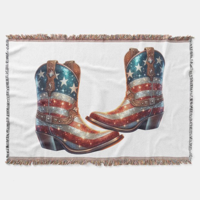 Bling American Flag Cowboy Boots Throw Blanket (Front)