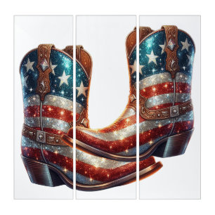 Bling American Flag Cowboy Boots Triptych