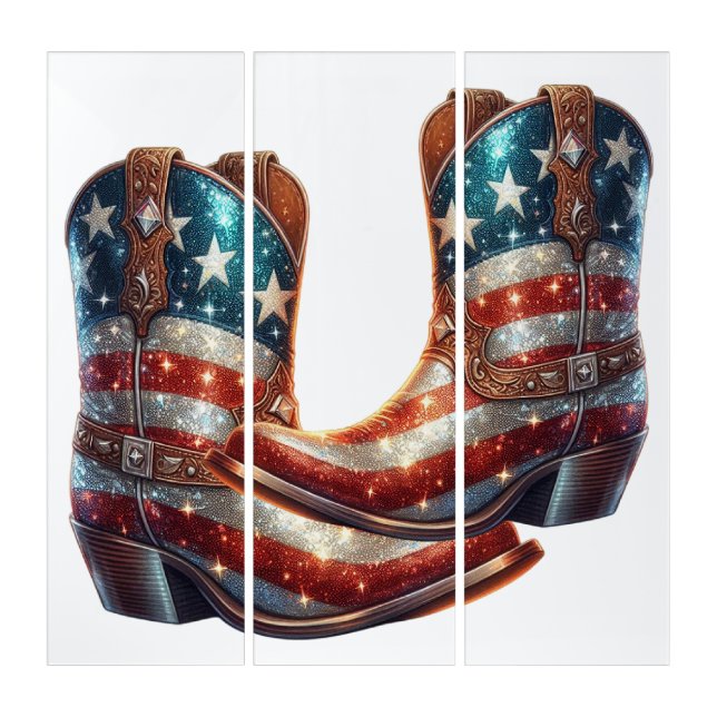 Bling American Flag Cowboy Boots Triptych (Front)