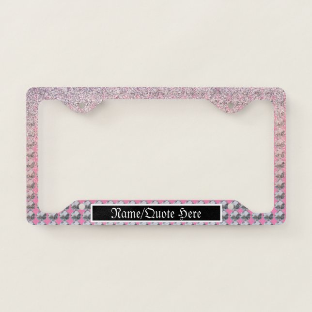 Bling and Pink Glitter Girly License Plate Frame (Front)