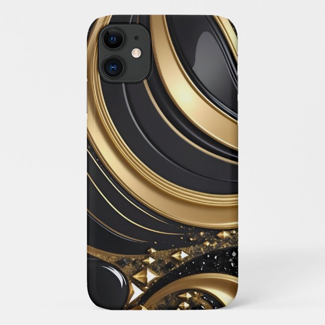 Bling Black Gold Abstract w Pave Diamonds Glitter Case-Mate iPhone Case (Back)