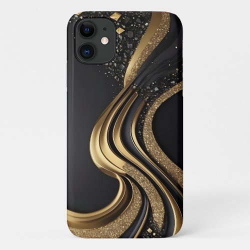 Bling Black Gold Abstract w Pave Diamonds Glitter iPhone 11 Case