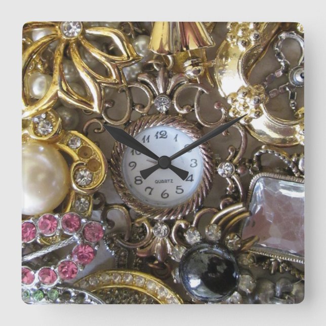 bling bling jewelry collection square wall clock (Front)