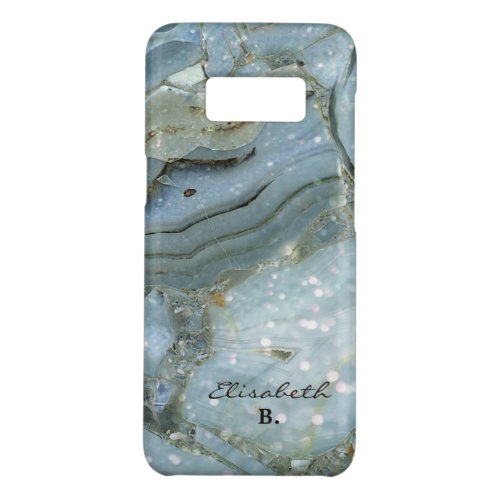 Bling blue gem stone geode monogram and name Case_Mate samsung galaxy s8 case