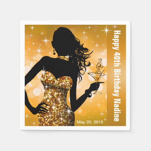 Bling Bombshell Sparkle Birthday Party  gold Paper Napkins