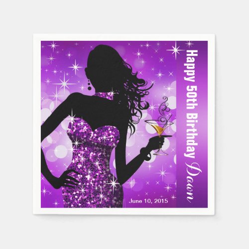 Bling Bombshell Sparkle Birthday Party  purple Napkins