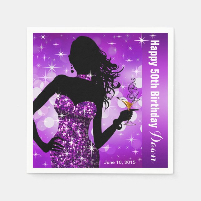 Bling Bombshell Sparkle Birthday Party | purple Napkins (Front)
