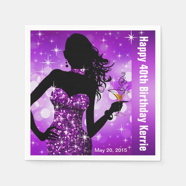 Bling Bombshell Sparkle Birthday Party | purple Paper Napkins (Front)