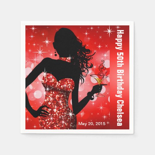 Bling Bombshell Sparkle Birthday Party  red Paper Napkins