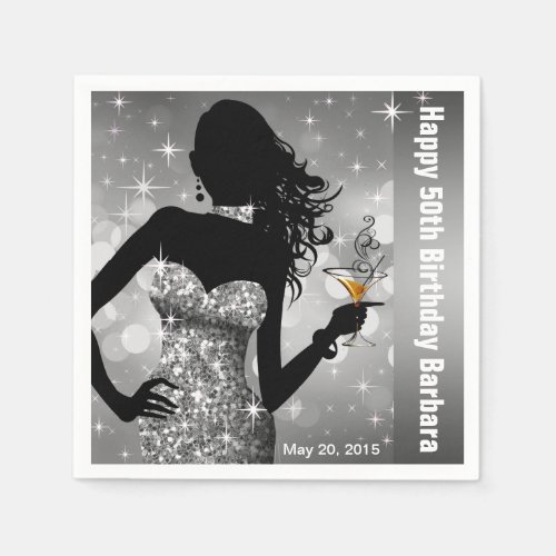 Bling Bombshell Sparkle Birthday Party  silver Paper Napkins