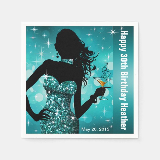 Bling Bombshell Sparkle Birthday Party | teal Napkins (Front)