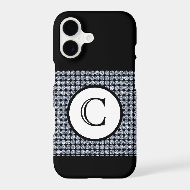 Bling Diamond Black Monogram  Iphone Case (Back)