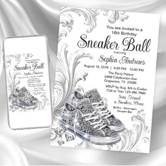 Bling Diamond Sneaker Ball Birthday Party Invitation