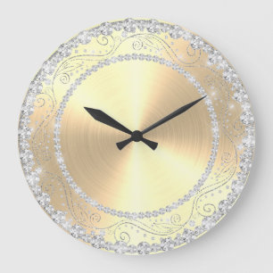 Bling Diamonds Elegant Golden Wedding Gift Large Clock