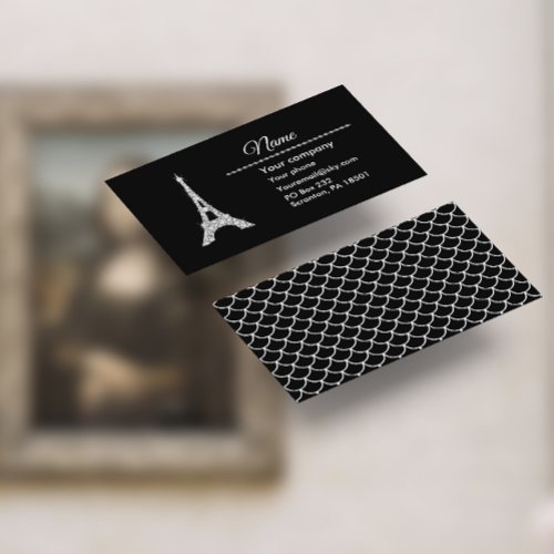 Bling Eiffel Tower on Classy Black Business Card