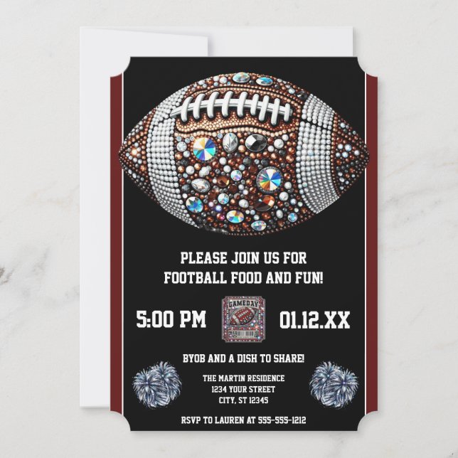 Bling Football Party Big Game Bowl Game Invitation (Front)