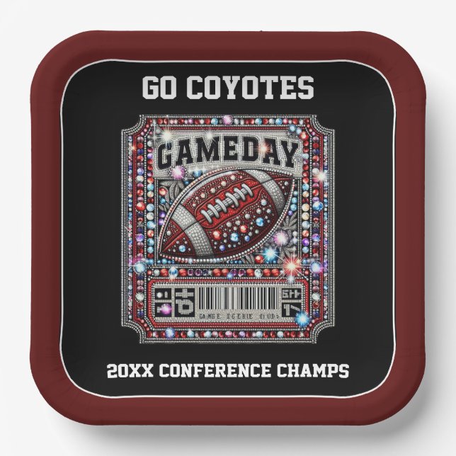 Bling Football Party Big Game Bowl Game Ticket Paper Plates (Front)