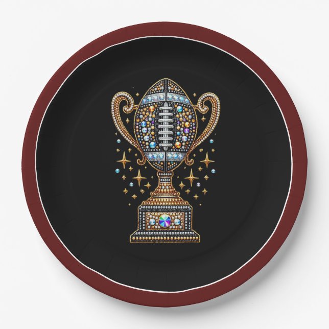 Bling Football Party Big Game Bowl Game Trophy Paper Plates (Front)