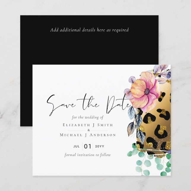 Bling Girly Glam Leopard Print Pink Gold Wedding (Front/Back)