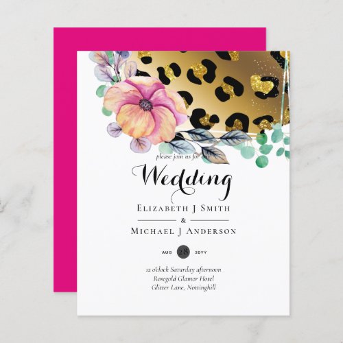 Bling Girly Glam Leopard Print Pink Gold Wedding