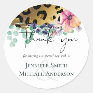 Bling Girly Glam Leopard Print Pink Gold Wedding Classic Round Sticker