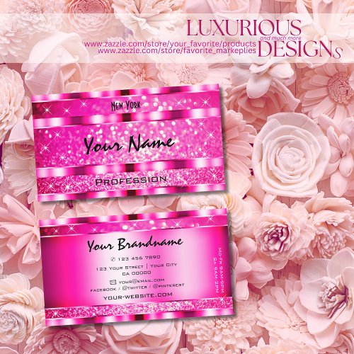 Bling Glam Girly Pink Glitter Spark Stars Stylish Business Card