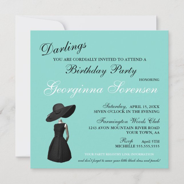 Bling Glam Teal Tiara Birthday Celebration Party (Front)