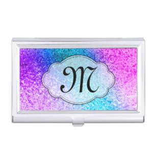 Bling Glitter Girly Monogram Business Card Hold Case For Business Cards