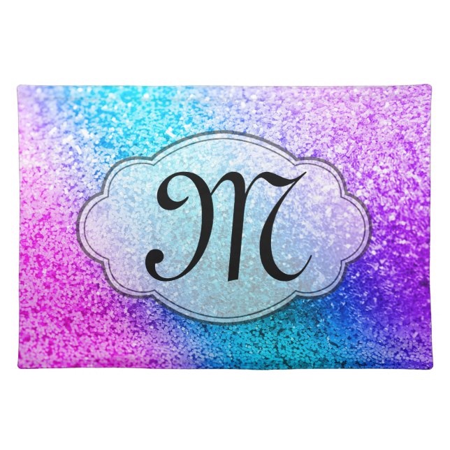 Bling Glitter Girly Monogram Initial Place Mat (Front)
