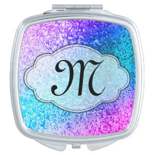 Bling Glitter Girly Pink Monogram Compact Mirror